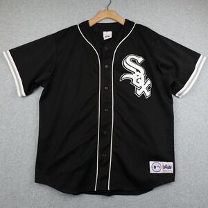 Vintage Majestic Chicago White Sox MLB Baseball Jersey Black White Mens Large